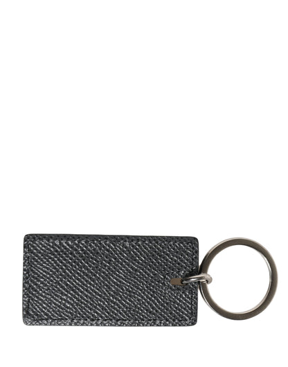 Llavero Dolce & Gabbana de piel de becerro negra con anilla metálica del logotipo D&G