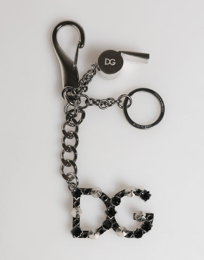 Llavero con anilla de metal, logotipo DG y cristales de Dolce & Gabbana en latón plateado