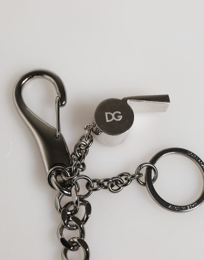 Llavero con anilla de metal, logotipo DG y cristales de Dolce & Gabbana en latón plateado