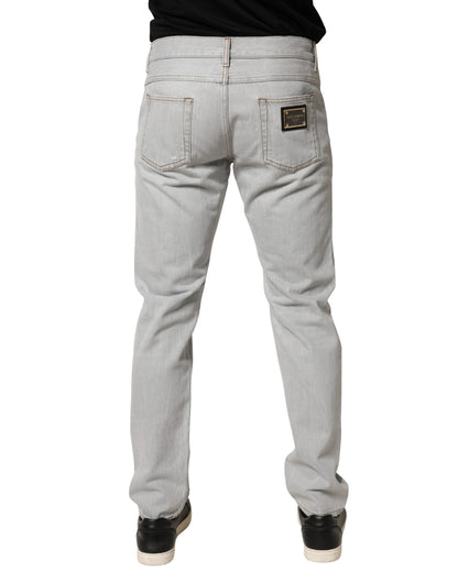 Dolce & Gabbana Light Gray Ripped Cotton Regular Denim Jeans