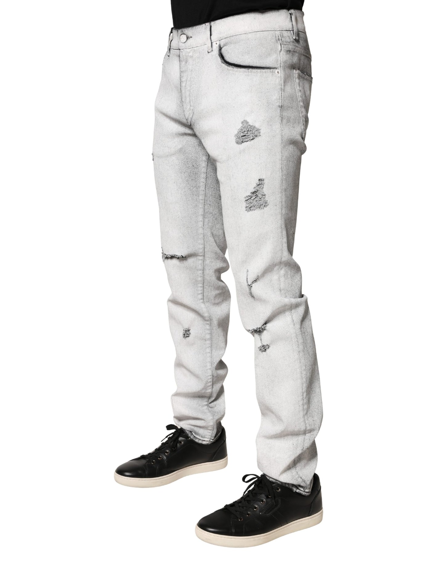Jeans de mezclilla Dolce & Gabbana de hombre, ajustados, desgastados, gris claro