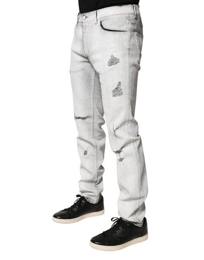 Jeans de mezclilla Dolce & Gabbana de hombre, ajustados, desgastados, gris claro