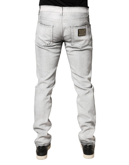 Jeans de mezclilla Dolce & Gabbana de hombre, ajustados, desgastados, gris claro