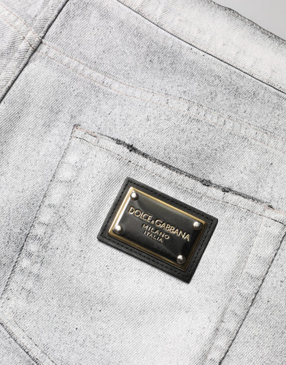 Jeans de mezclilla Dolce & Gabbana de hombre, ajustados, desgastados, gris claro