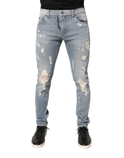 Dolce & Gabbana Light Blue Distressed Skinny Men Denim Jeans