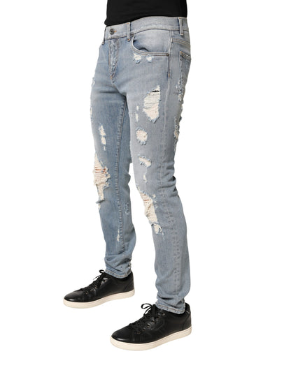 Dolce & Gabbana Light Blue Distressed Skinny Men Denim Jeans