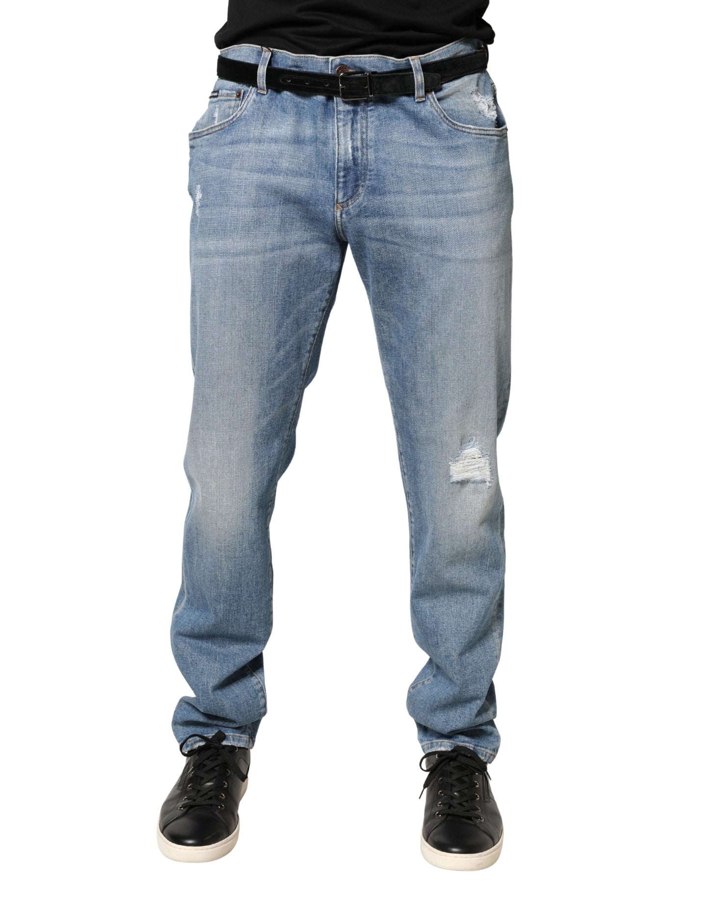 Dolce & Gabbana Vaqueros de hombre de denim de algodón azul rotos, corte ajustado