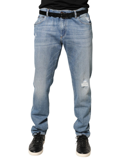Dolce & Gabbana Vaqueros de hombre de denim de algodón azul rotos, corte ajustado