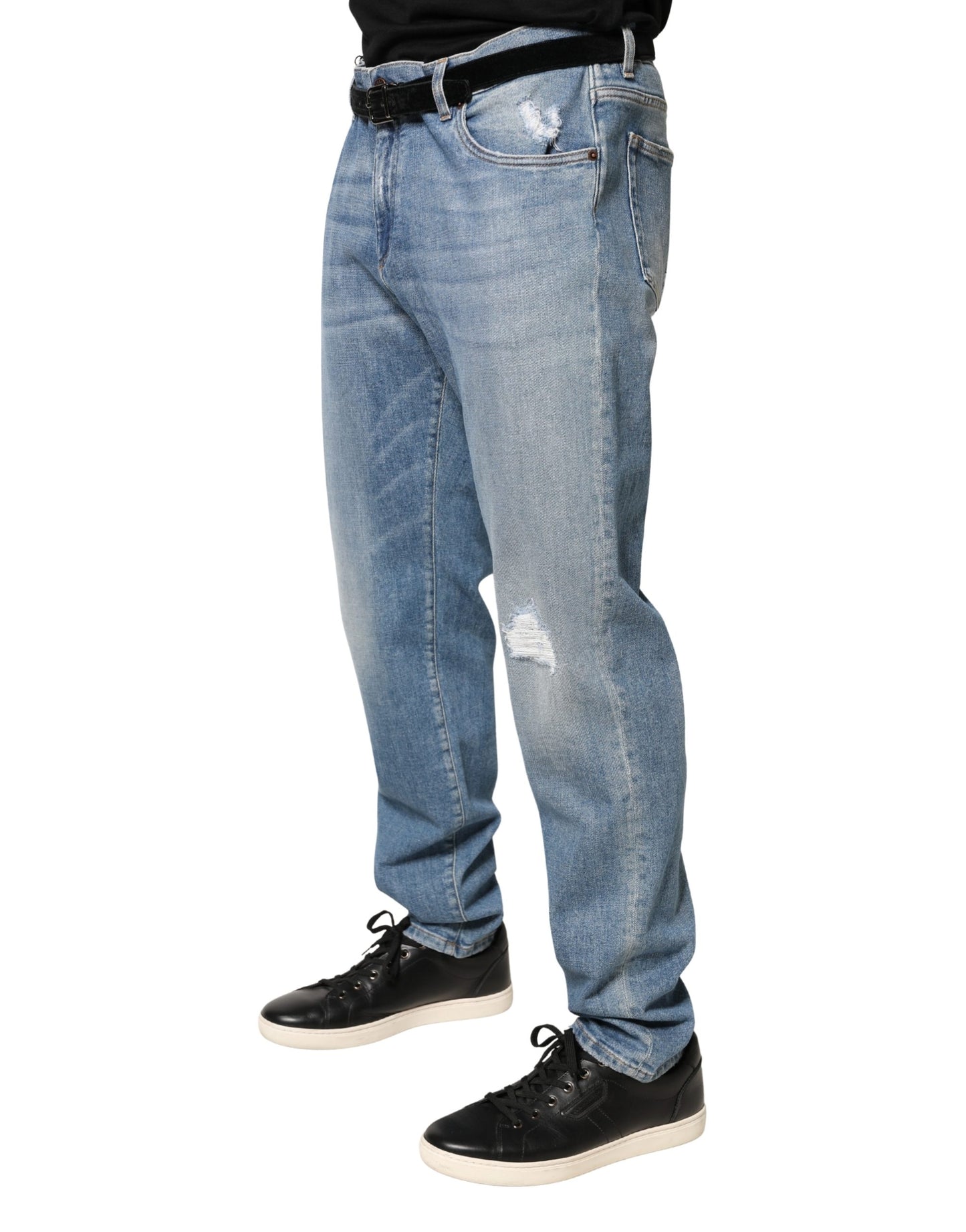 Dolce & Gabbana Vaqueros de hombre de denim de algodón azul rotos, corte ajustado