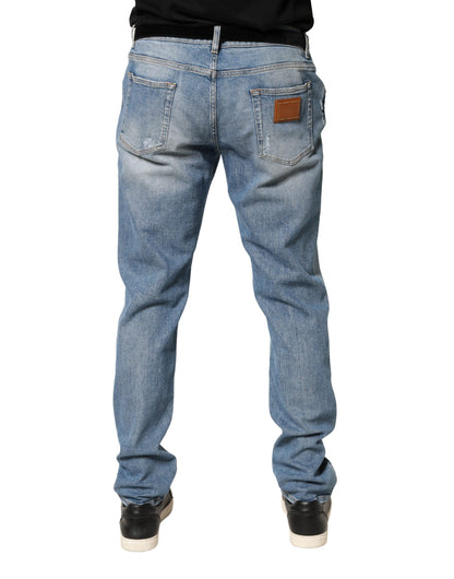 Dolce & Gabbana Vaqueros de hombre de denim de algodón azul rotos, corte ajustado