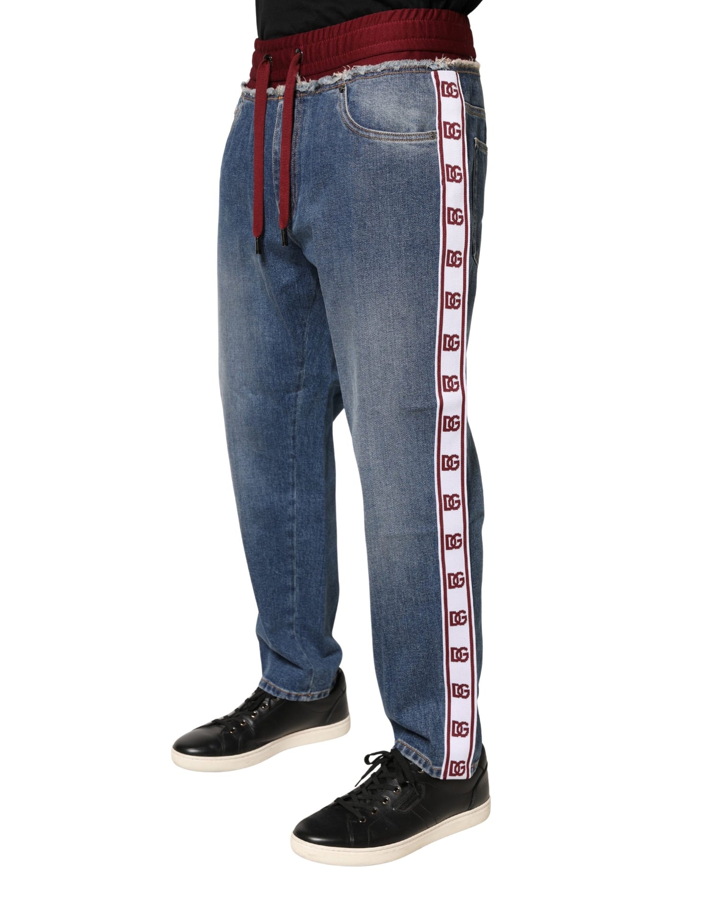 Dolce & Gabbana Blue Cotton Drawstring Straight Denim Jeans