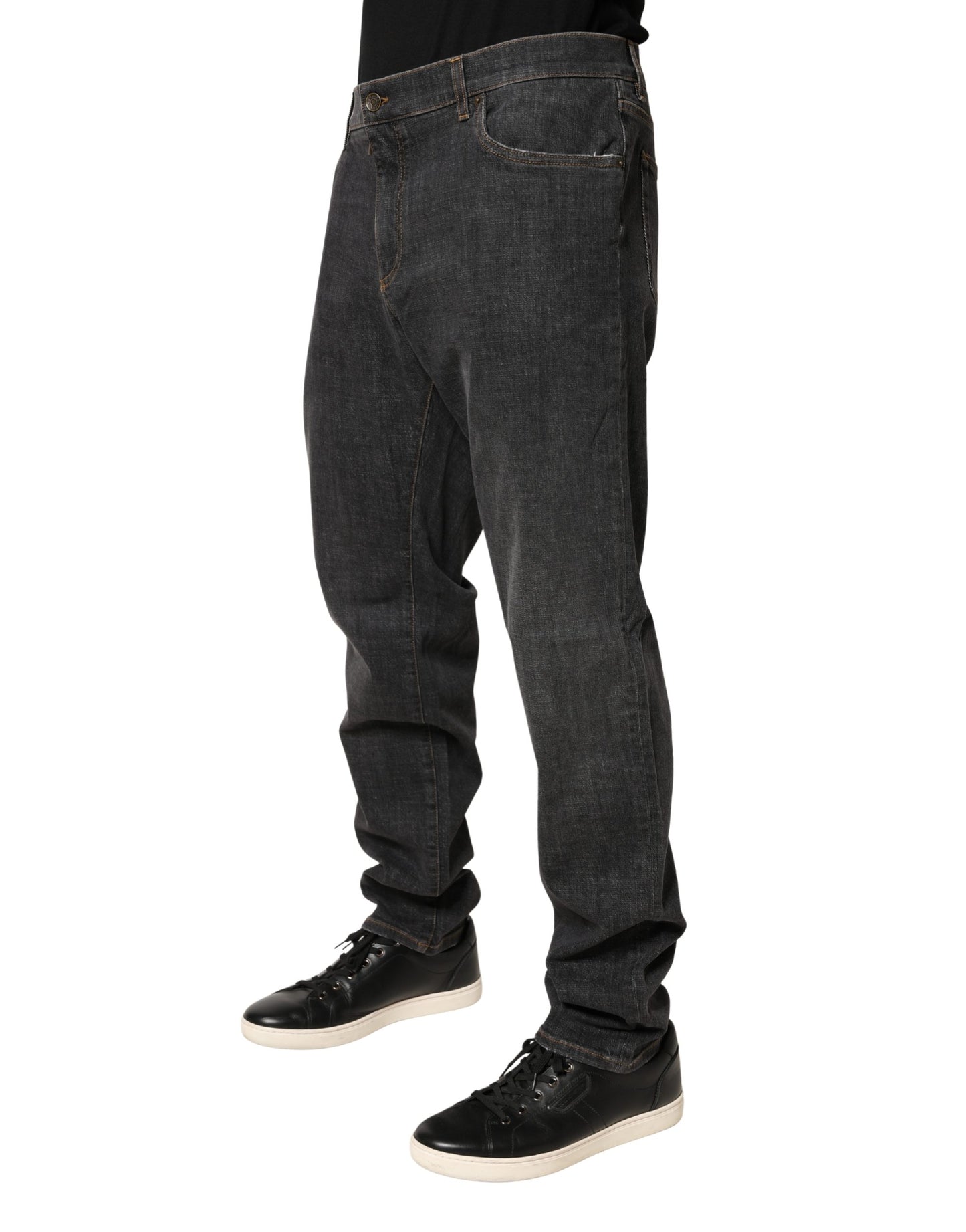 Vaqueros de hombre de algodón gris oscuro ajustados de Dolce & Gabbana