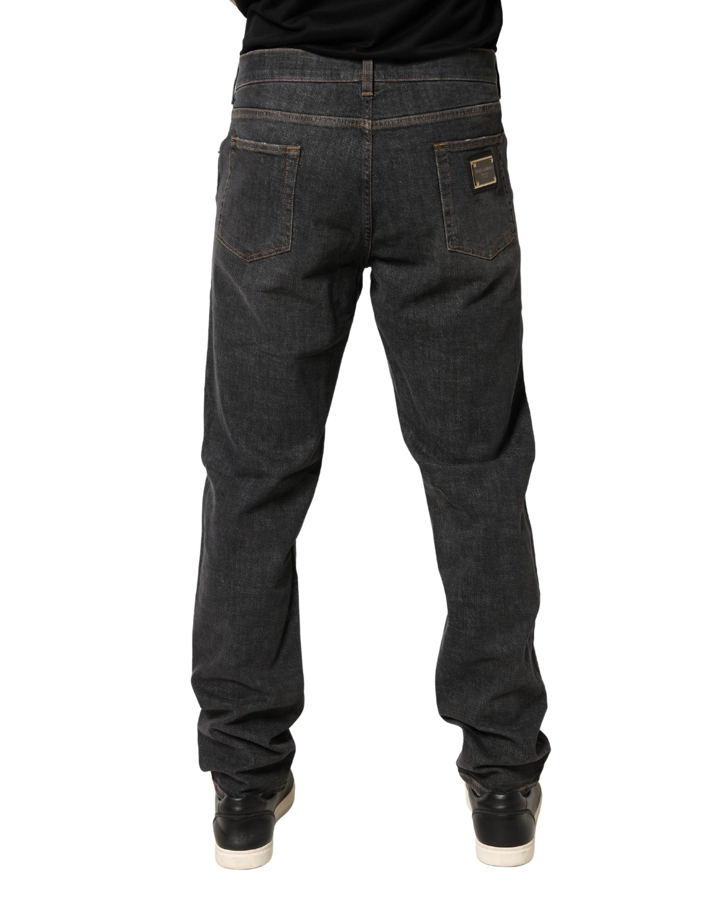 Vaqueros de hombre de algodón gris oscuro ajustados de Dolce & Gabbana