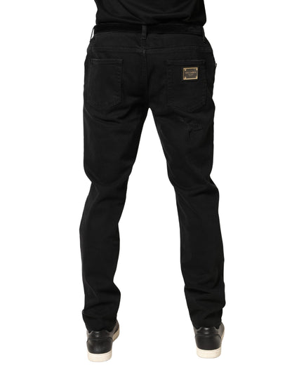 Dolce & Gabbana Black Tattered Skinny Cotton Denim Jeans