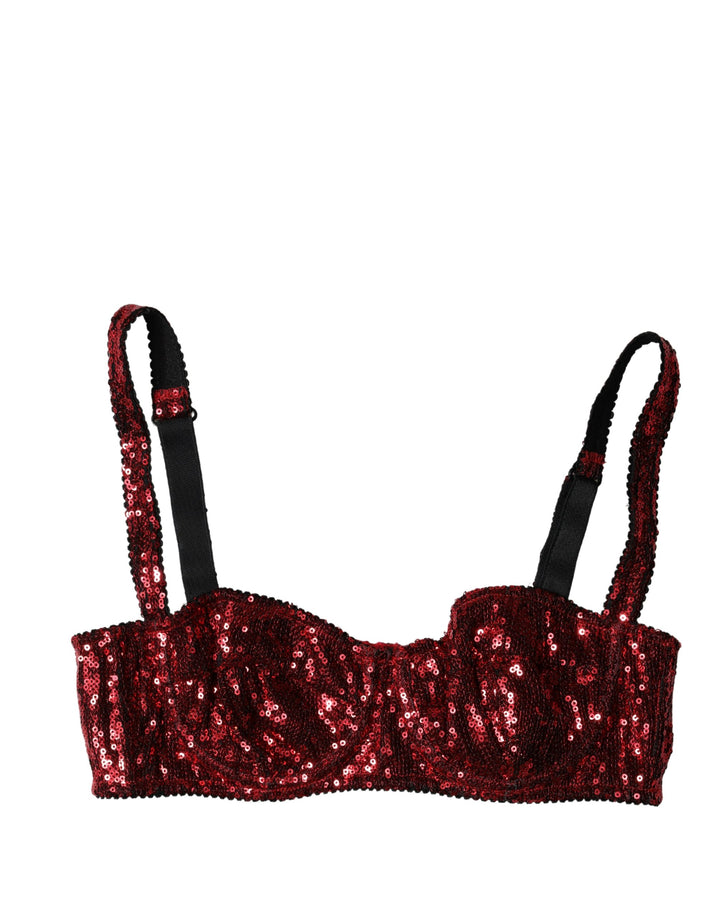 Sujetador Balconet de Nailon con Lentejuelas Rojas Dolce & Gabbana Ropa Interior