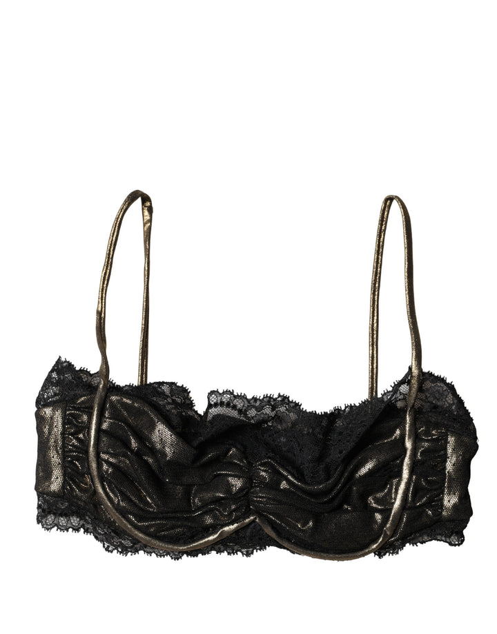 Dolce & Gabbana Sujetador balconette de seda negra con aros Ropa interior