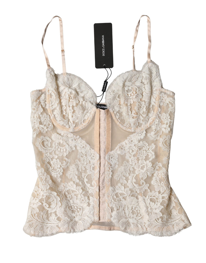 Lencería Corsé de Encaje Floral Beige Dolce & Gabbana