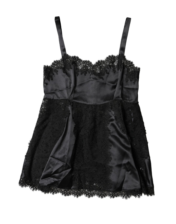 Top de lencería de seda negra con encaje de Dolce & Gabbana