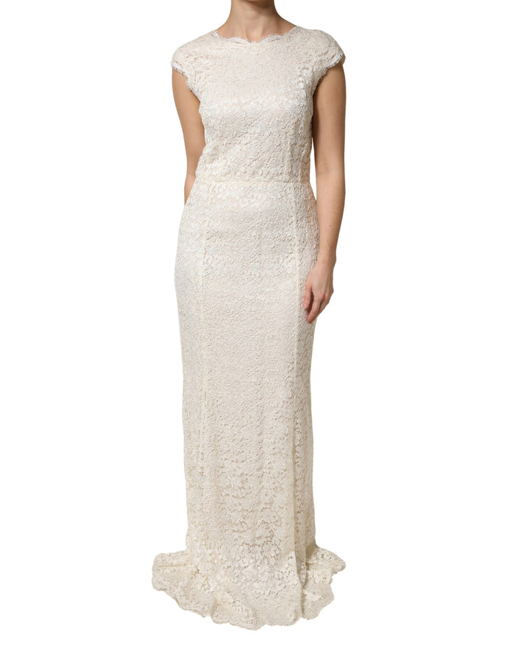 Vestido largo de fiesta vaina de viscosa de encaje blanco Dolce & Gabbana