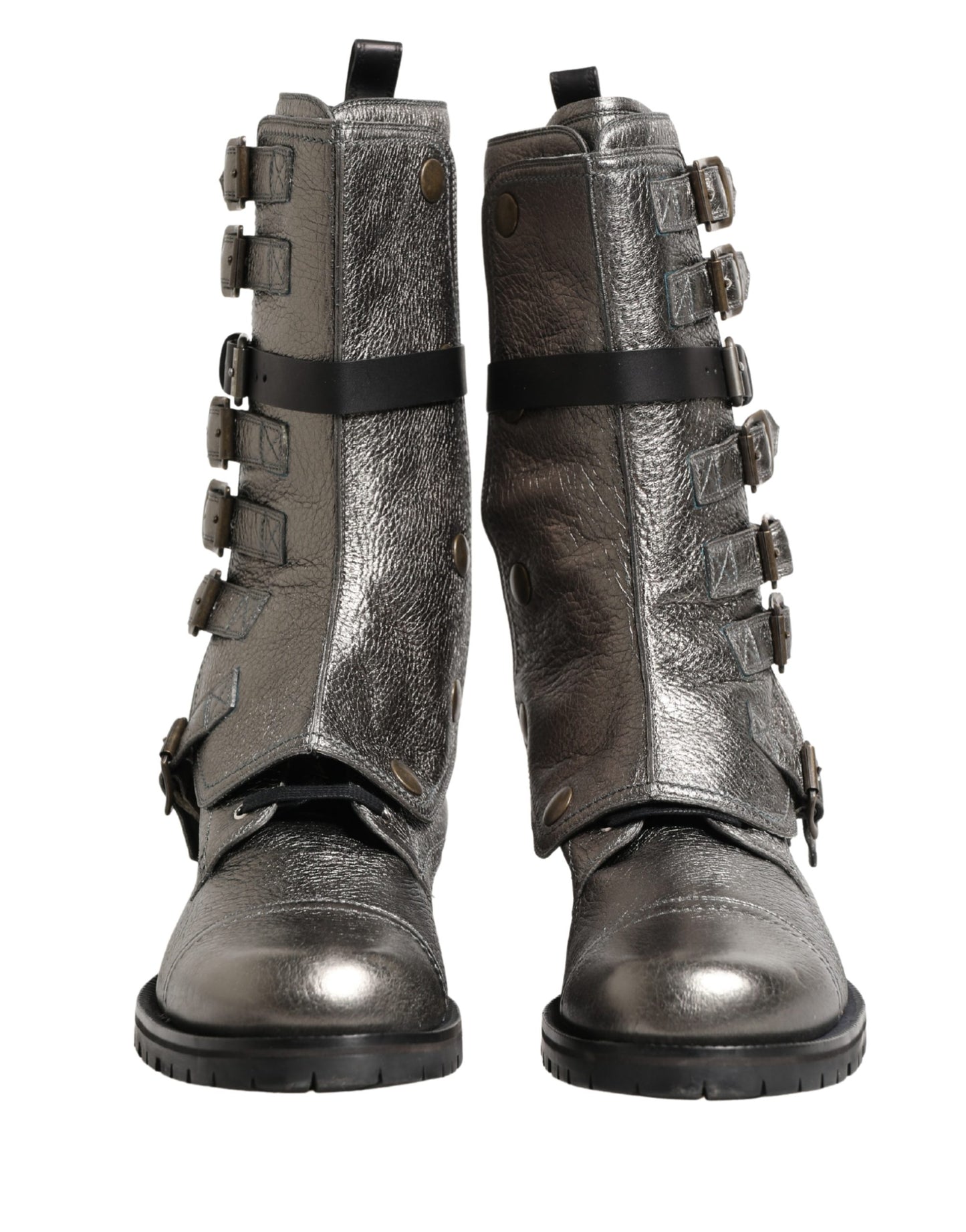 Botas de caña media "Biker Combat" metálicas plateadas Dolce & Gabbana