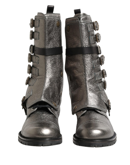 Botas de caña media "Biker Combat" metálicas plateadas Dolce & Gabbana