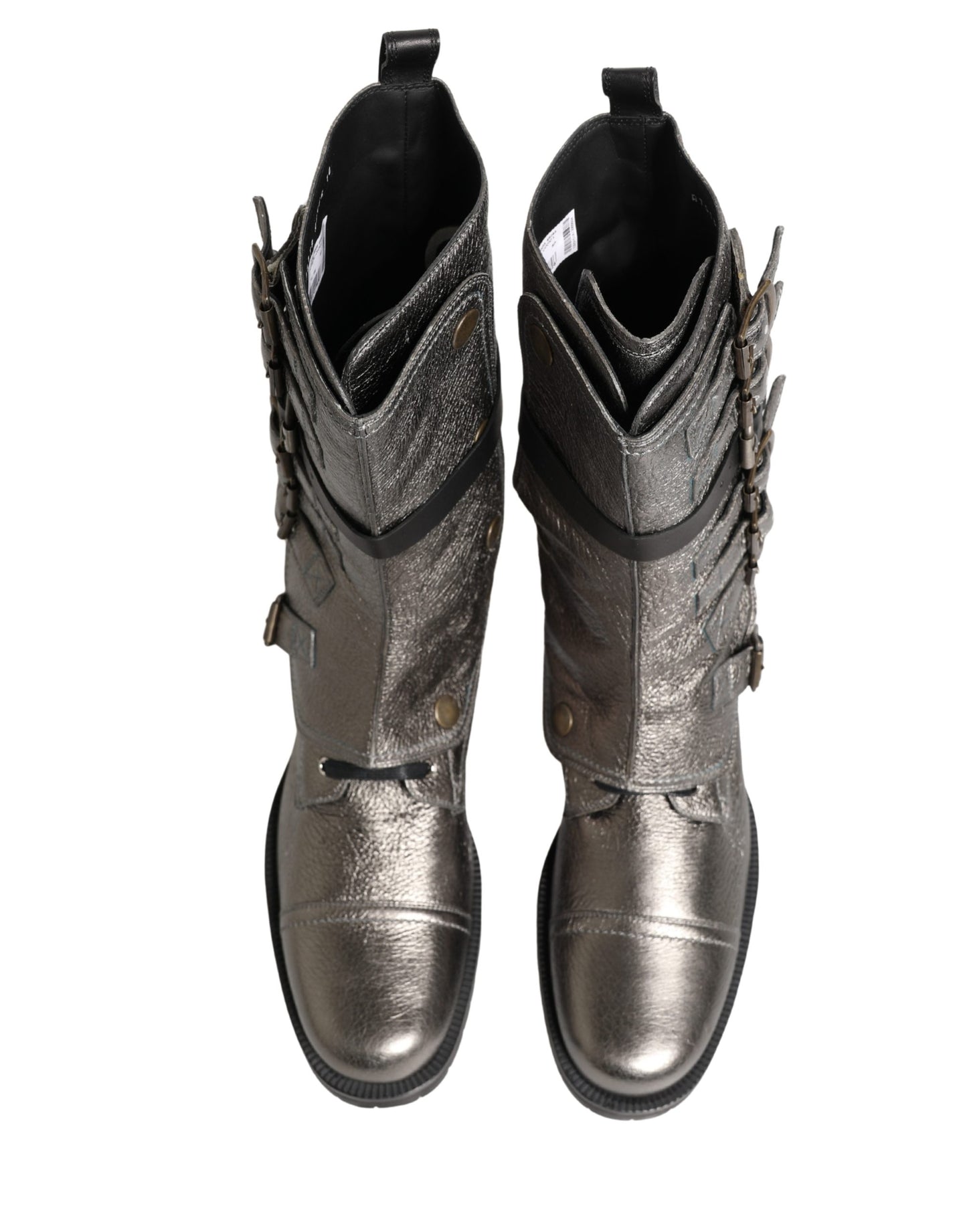 Botas de caña media "Biker Combat" metálicas plateadas Dolce & Gabbana