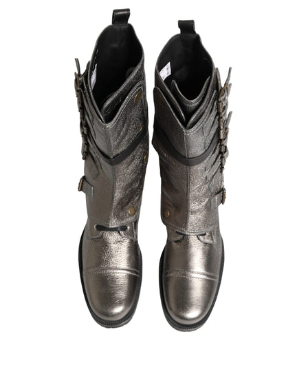 Botas de caña media "Biker Combat" metálicas plateadas Dolce & Gabbana