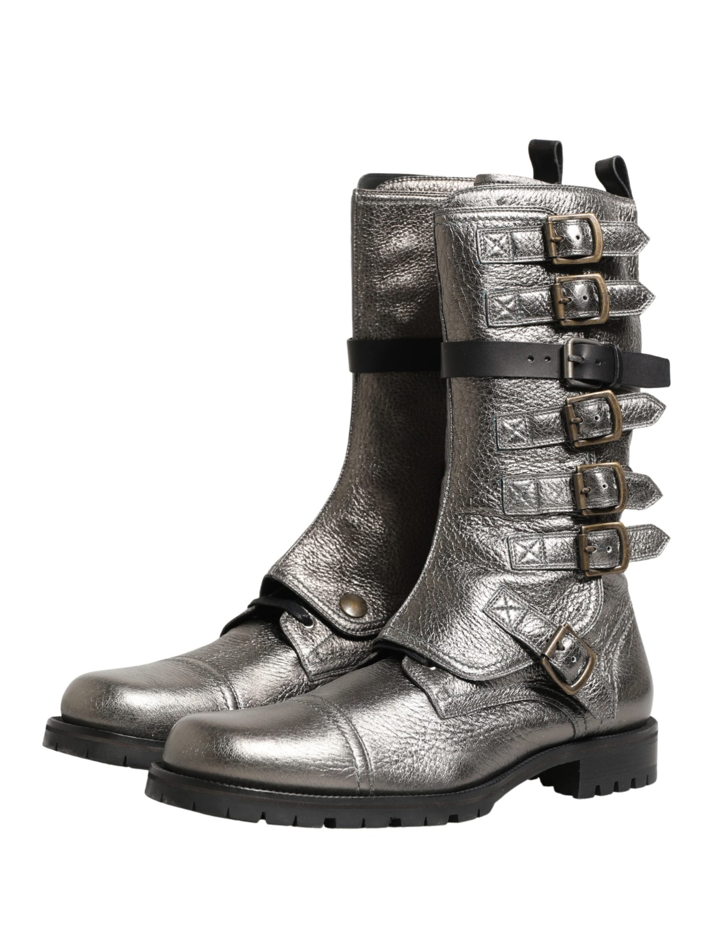 Botas de caña media "Biker Combat" metálicas plateadas Dolce & Gabbana
