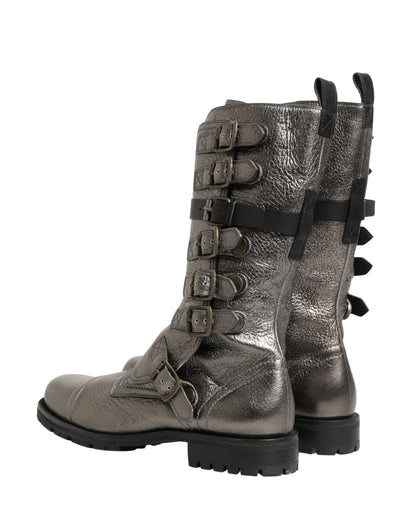 Botas de caña media "Biker Combat" metálicas plateadas Dolce & Gabbana