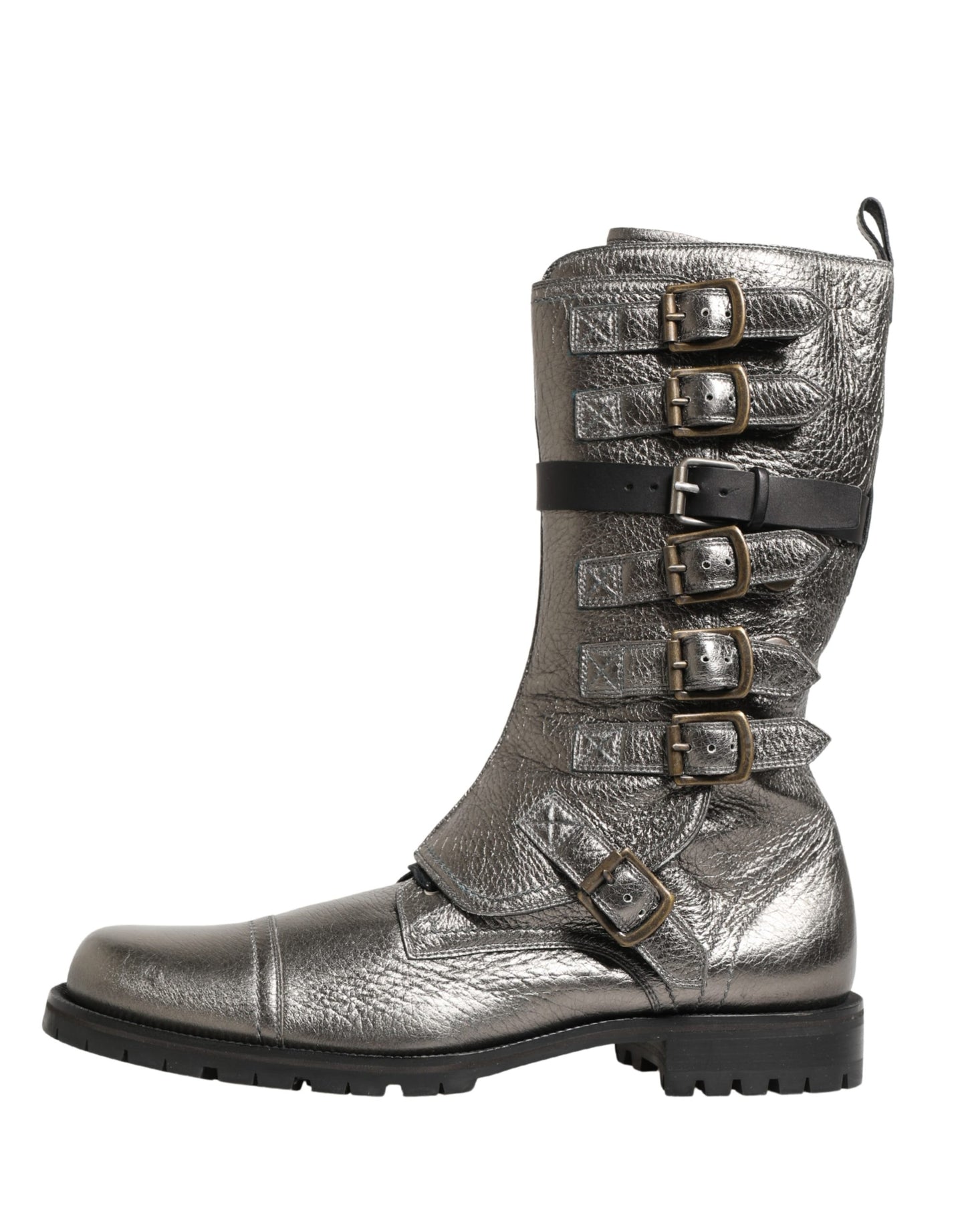 Botas de caña media "Biker Combat" metálicas plateadas Dolce & Gabbana