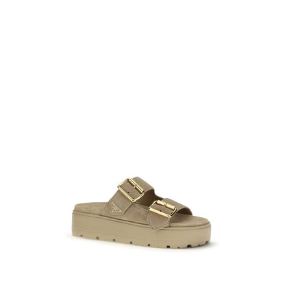 Prada Beige Calf Leather Bos Taurus Platform Sandals