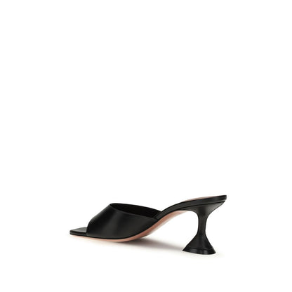 Amina Muaddi Black Calf Leather Bos Taurus Stiletto Heel Sandals