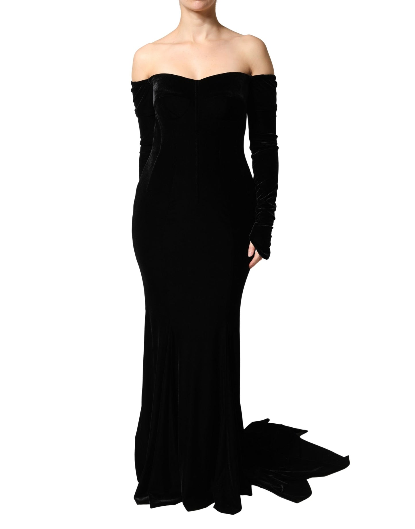 Robe Longue Fourreau Noire Épaules Dénudées Dolce & Gabbana