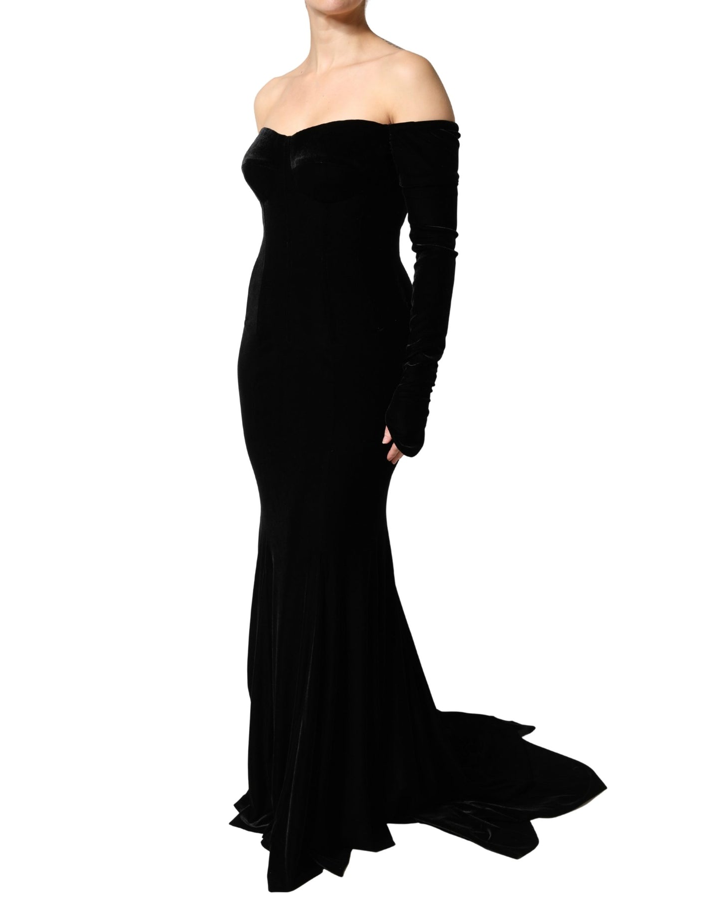 Robe Longue Fourreau Noire Épaules Dénudées Dolce & Gabbana