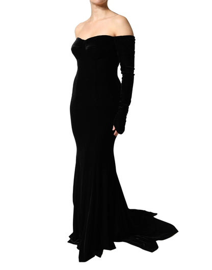 Robe Longue Fourreau Noire Épaules Dénudées Dolce & Gabbana
