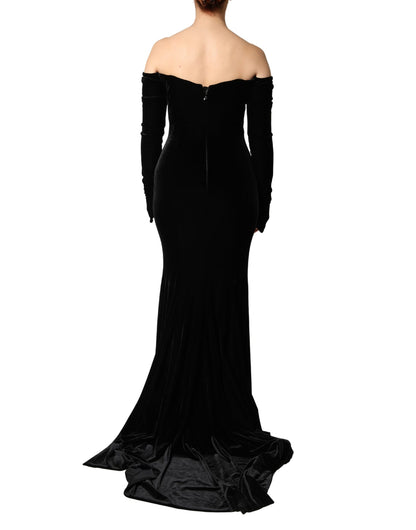 Robe Longue Fourreau Noire Épaules Dénudées Dolce & Gabbana