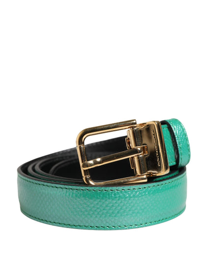 Cinturón de hombre Dolce & Gabbana verde clásico de piel con hebilla metálica