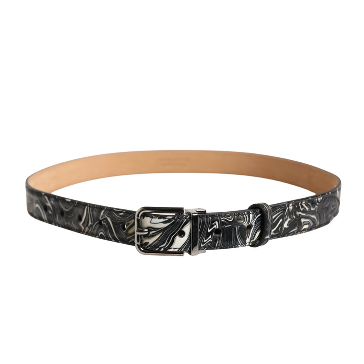 Cinturón de piel con hebilla de metal mármol negro para hombre de Dolce & Gabbana