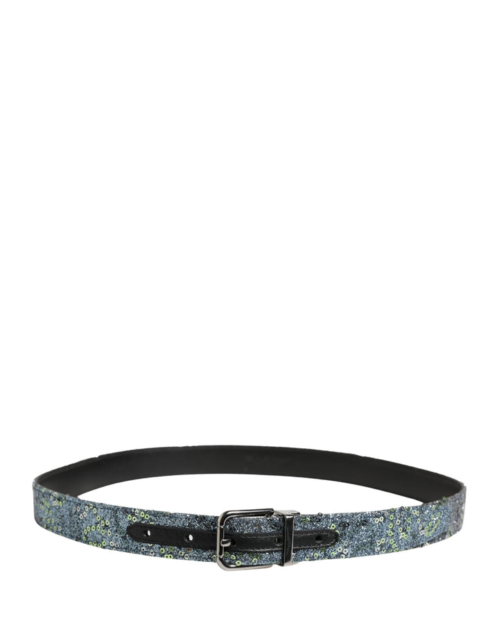 Cinturón Dolce & Gabbana para hombre con lentejuelas multicolor y hebilla de metal plateado