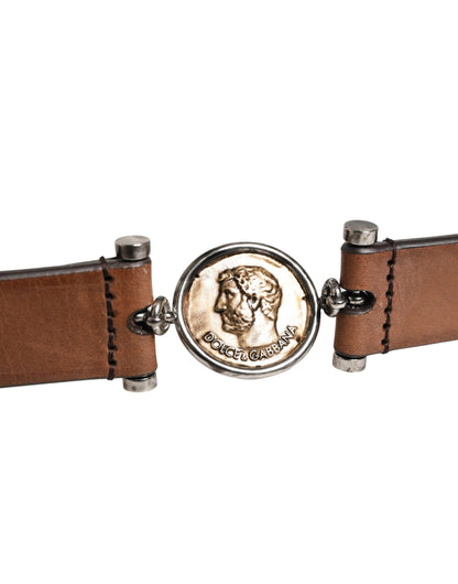 Ceinture Dolce & Gabbana en cuir marron avec boucle métallique pour homme