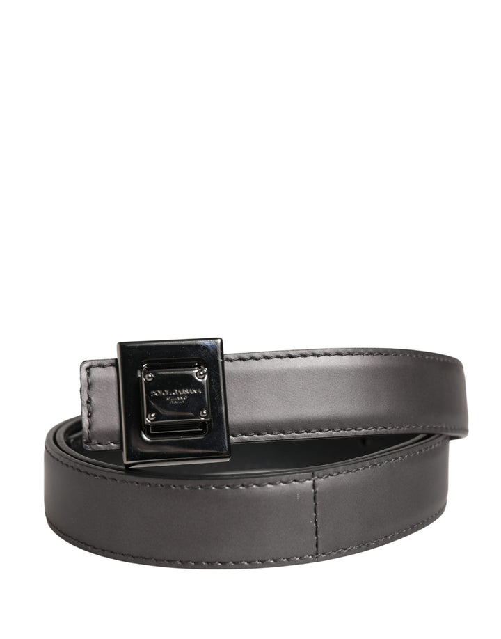 Cinturón de hombre Dolce & Gabbana de piel plateada clásica con hebilla cuadrada