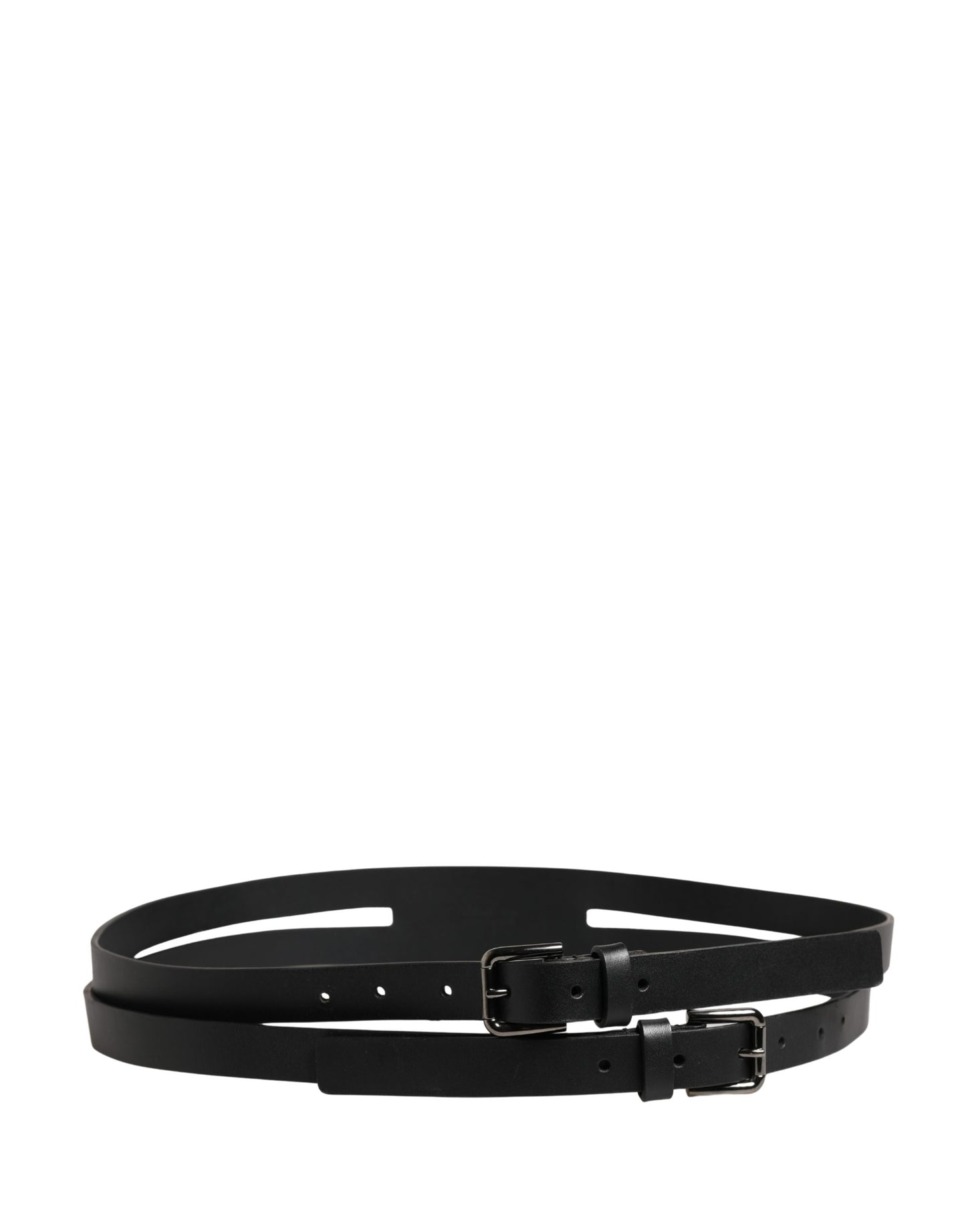 Ceinture Dolce & Gabbana en cuir noir à double sangle et boucle argentée