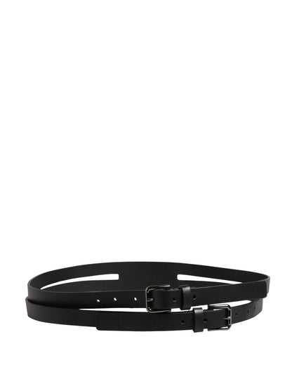 Ceinture Dolce & Gabbana en cuir noir à double sangle et boucle argentée