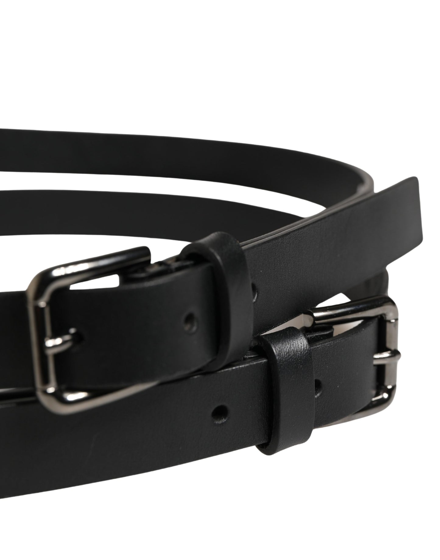 Ceinture Dolce & Gabbana en cuir noir à double sangle et boucle argentée
