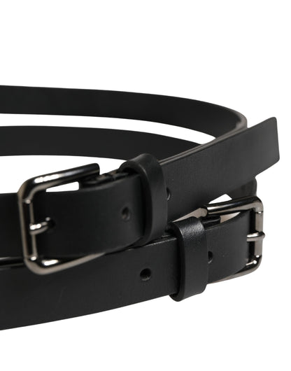 Ceinture Dolce & Gabbana en cuir noir à double sangle et boucle argentée