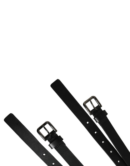 Ceinture Dolce & Gabbana en cuir noir à double sangle et boucle argentée