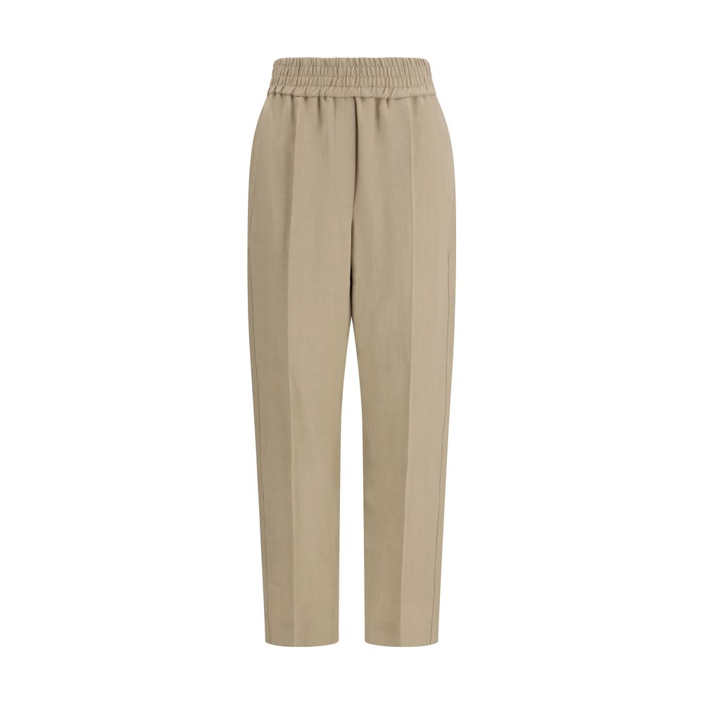 Pantalones informales de viscosa beige Brunello Cucinelli