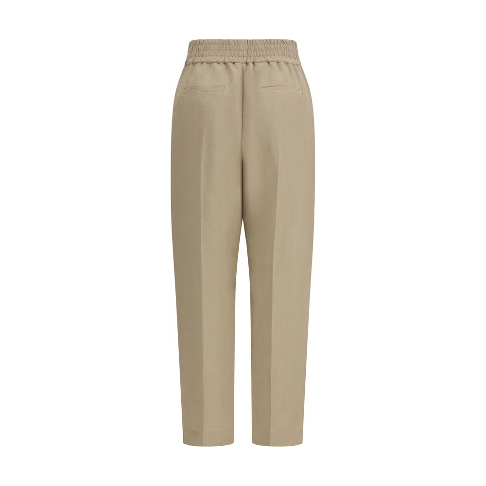 Pantalones informales de viscosa beige Brunello Cucinelli