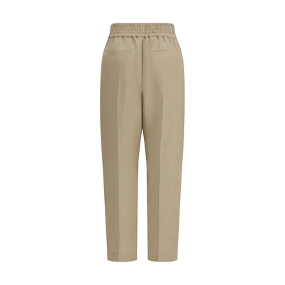 Pantalones informales de viscosa beige Brunello Cucinelli