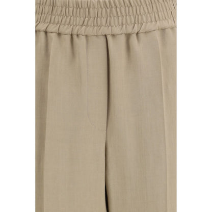 Pantalones informales de viscosa beige Brunello Cucinelli